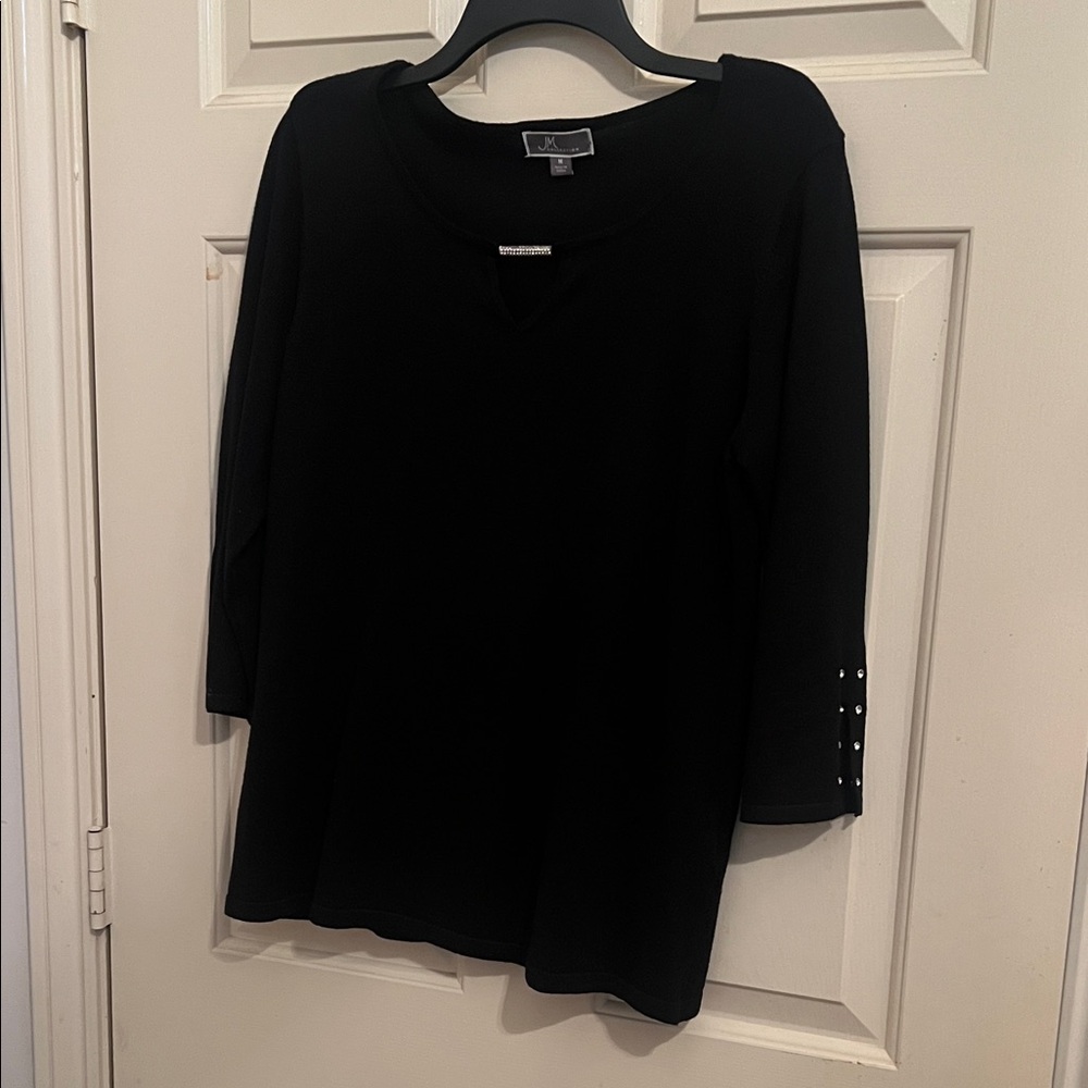 JM Collection Black Long Sleeve Top with Studded Detail